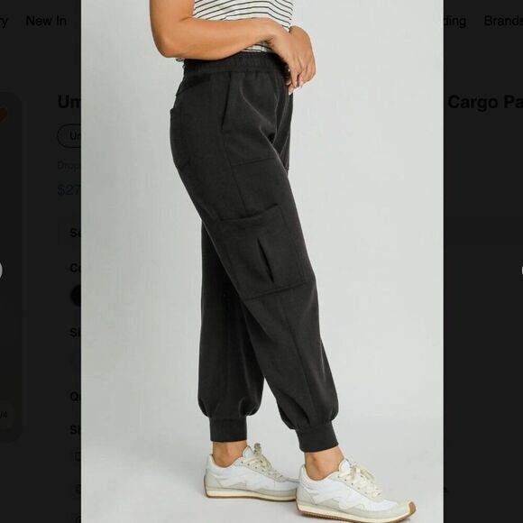 NWT Umgee Full Size Mineral Washed Elastic Waist Cargo Pants black - med - Picture 2 of 9